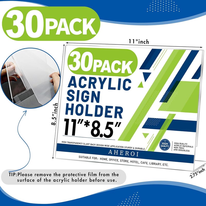 Aheroi 30Pcs Acrylic Sign Holder 8.5 x 11, L-shape Clear Sign Holders, Horizontal L-shape Acrylic Paper Holder, Plastic Table Sign Holders, Plastic Paper Holder Display Standing for Office Home School - Image 2